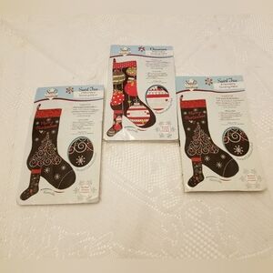 Set of 3 Needle Creations Swirl Tree Embroidery Stocking Panel in Package